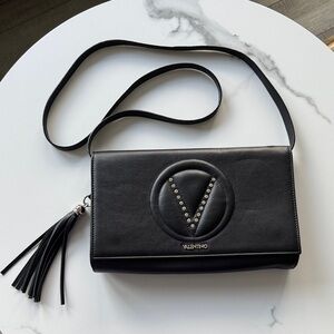 Black Leather Clutch with Tassel